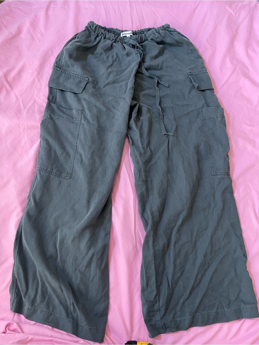 Reformation Wide Leg Cargo Pants in Charcoal Gray